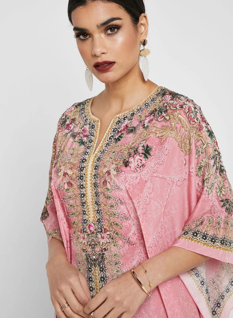 NIRRAAMYAA Embellished Printed Kaftan