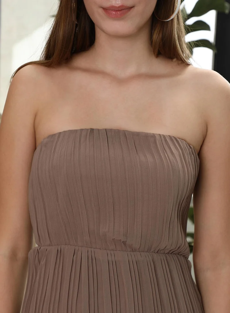 Pinacolada  Women's Ash Brown Pleated Mini Dress for Women | Best Price UAE