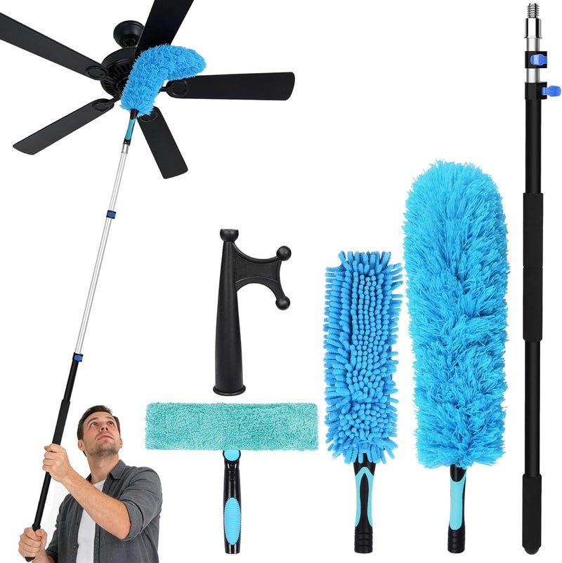 Lineslife Telescoping Pole Cleaning Kits, 3-8 FT Paint Roller Extension Pole with High Ceiling Duster Kits and Utility Hook,Multi-Purpose Sturdy Aluminum Alloy with Flip-Lock Design for Windows - Image 1