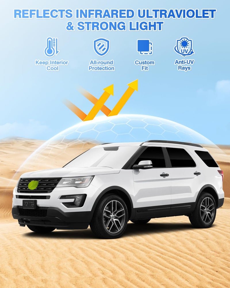 Canvcle Windshield Sun Shade for Ford Explorer 2020-2025 2026 Side Rear Window Shade Privacy Cover Window Sun Visor Blocker Keep Vehicle Cool Black 8PCS - Image 2