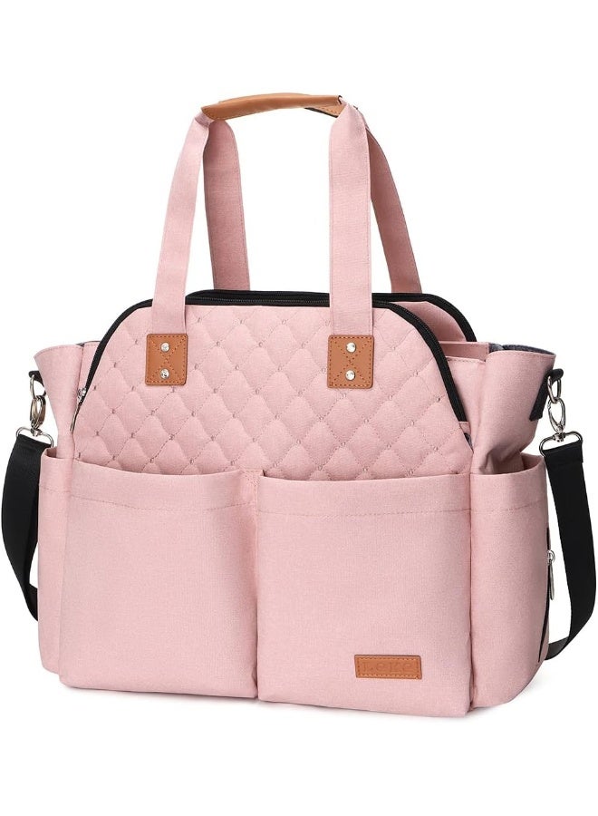 Lekebaby Diaper Bag Tote for Baby - 17 Pockets Large Travel Diaper Tote with Portable Changing Pad, Mom Crossbody Hospital Bag for Labor Delivery, Waterproof, Baby Essentials for Newborn Gifts, Pink - Image 1