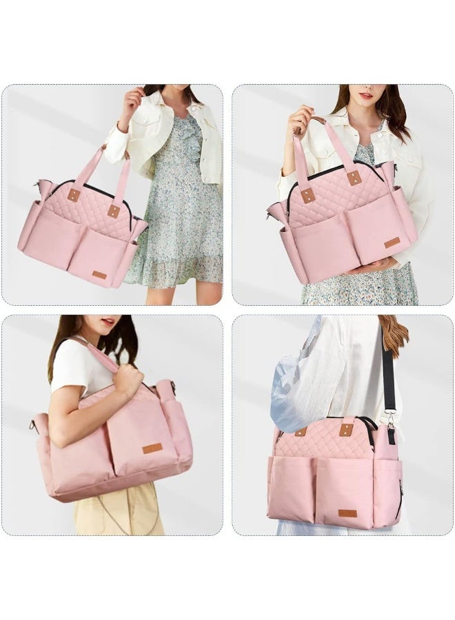 Lekebaby Diaper Bag Tote for Baby - 17 Pockets Large Travel Diaper Tote with Portable Changing Pad, Mom Crossbody Hospital Bag for Labor Delivery, Waterproof, Baby Essentials for Newborn Gifts, Pink - Image 2