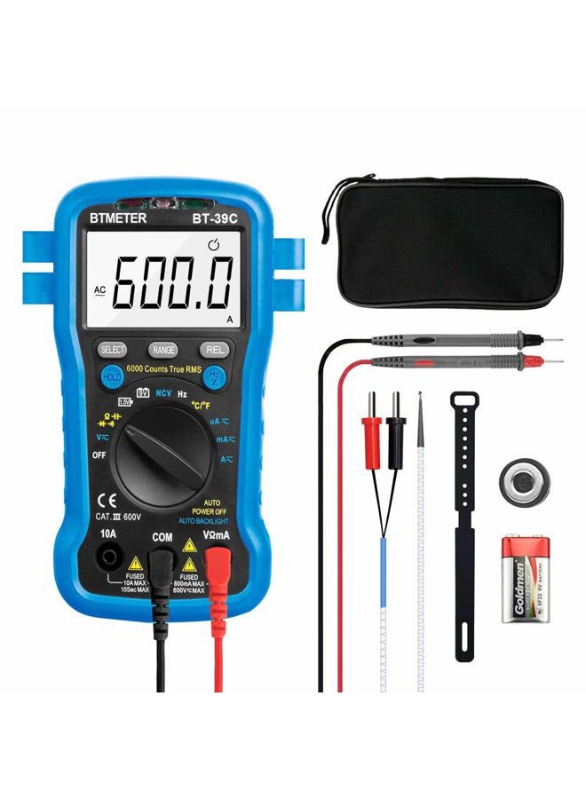 BTMETER BT-39C True RMS Multimeter, Auto Range Digital Avometer 6000 Counts Accurate Measures AC/DC Amps, Volts, Ohms, Capacitance,Frequency with Auto Backlight, NCV Temp Test - Image 1