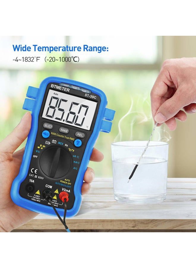BTMETER BT-39C True RMS Multimeter, Auto Range Digital Avometer 6000 Counts Accurate Measures AC/DC Amps, Volts, Ohms, Capacitance,Frequency with Auto Backlight, NCV Temp Test - Image 5