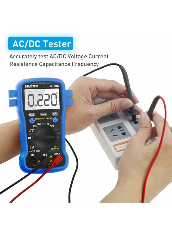 BTMETER BT-39C True RMS Multimeter, Auto Range Digital Avometer 6000 Counts Accurate Measures AC/DC Amps, Volts, Ohms, Capacitance,Frequency with Auto Backlight, NCV Temp Test - Image 2