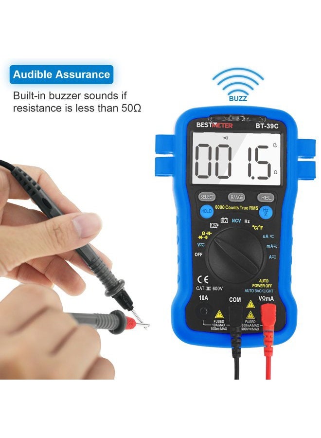 BTMETER BT-39C True RMS Multimeter, Auto Range Digital Avometer 6000 Counts Accurate Measures AC/DC Amps, Volts, Ohms, Capacitance,Frequency with Auto Backlight, NCV Temp Test - Image 3