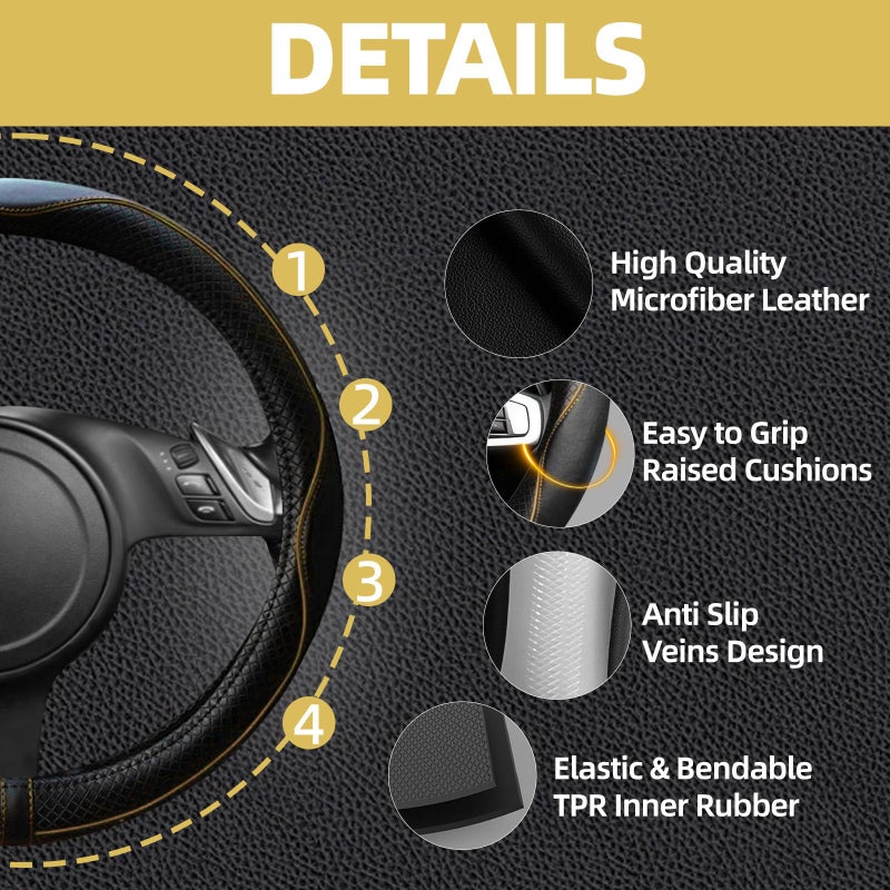 NBTEPEM 6 PCS Car Steering Wheel Cover Set, Microfiber Leather Steering Wheel Covers Universal 14.5-15 inch, Center Console Cover, Seat Belt Cushion, Cup Holder Coaster, Car Accessories Set Beige - Image 3