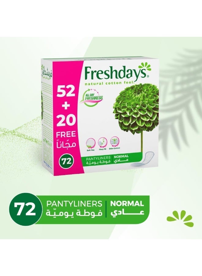 فريش دايز فوط صحية يومية عادية، مرنة وناعمة للغاية، (52+20مجانا)  72 فوطة - Image 2