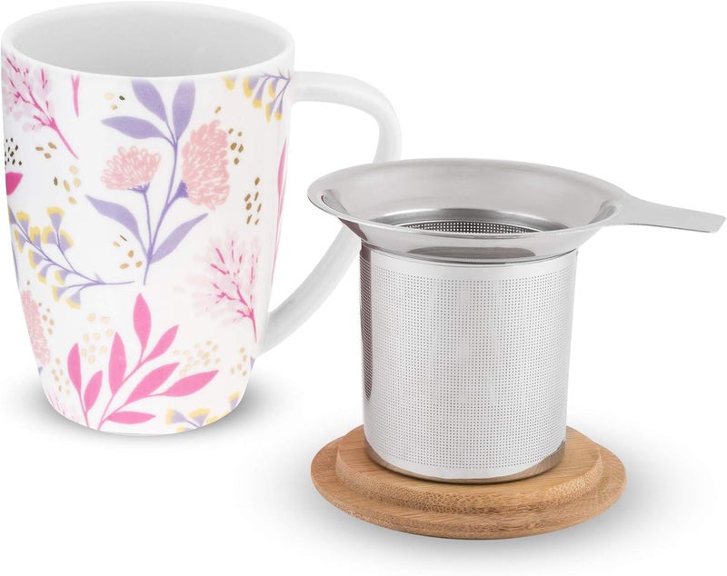 Pinky Up Bailey Ceramic Tea Mug and Loose Leaf Tea Infuser Loose Leaf Tea Accessories Tea Tumbler Cup Botanical Design 12oz - Image 3