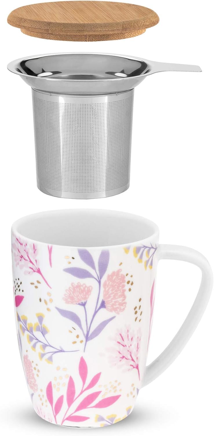Pinky Up Bailey Ceramic Tea Mug and Loose Leaf Tea Infuser Loose Leaf Tea Accessories Tea Tumbler Cup Botanical Design 12oz - Image 2