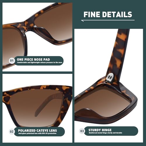 WOWSUN Narrow Small Vintage Polarized Cat Eye Sunglasses for Women - Image 3