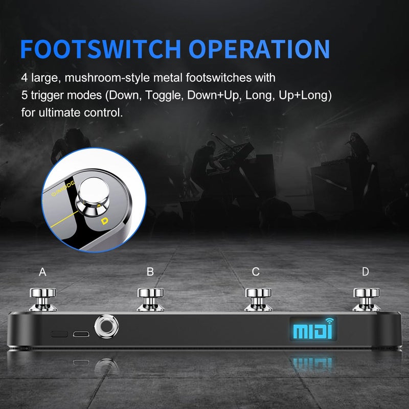 Lefiko Wireless MIDI Foot Controller Pedal with Mate MIDI Receiver, 4 Customizable Footswitches, Expression Pedal, Bluetooth & USB MIDI, PC App Programmable, 5 Modes - Works with DAWs, Synths, FX Units - Image 5