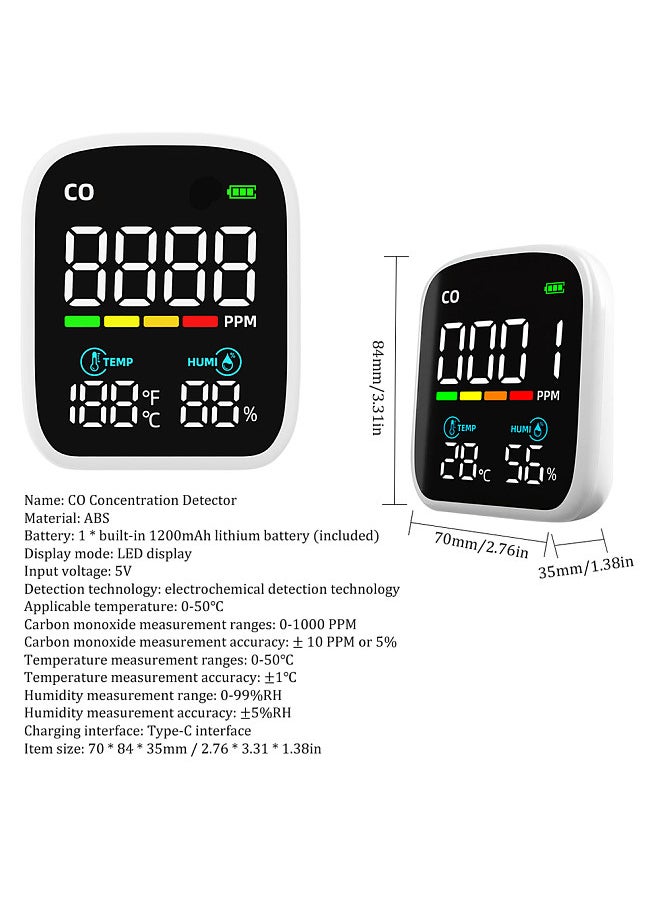 Generic Digital LED Display CO Detector Portable Carbon Monoxide Tester Multifunctional Temperature and Humidity Test Meter Electrochemical CO Sensor Household Air Quality Tester  - Image 3