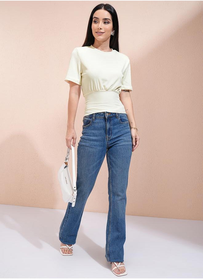 Tokyo Talkies Ribbed Round Neck Fitted Waist Top by Styli  - Image 2