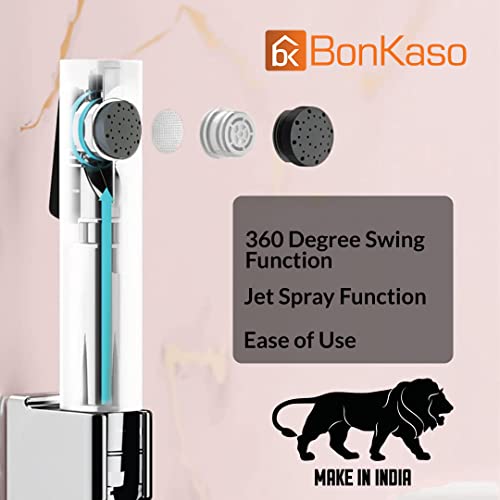 BonKaso HF-1045 ABS Plastic 360 Degree Swing Health Faucet with 1 Mtr Stainless Steel Flexible Hose Tube for Toilet, Chrome Finish - Jet Spray for Toilet (Pack of 1) - Image 3