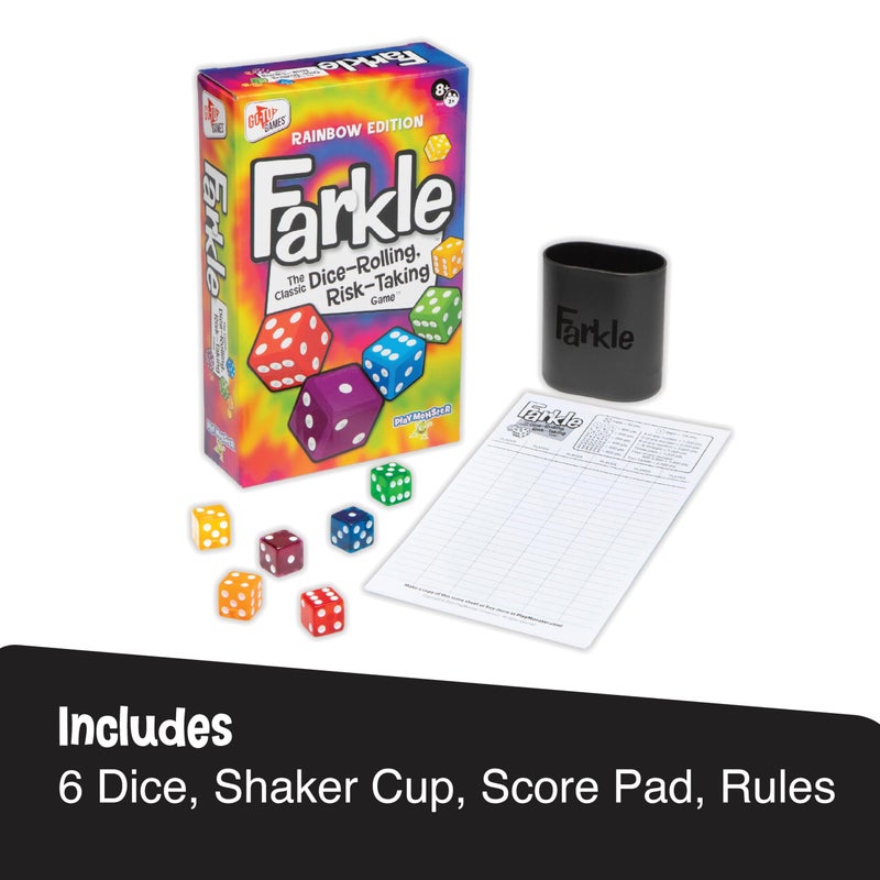 PlayMonster Farkle Classic Dice Game â€“ Rainbow Kids Games, Dice Games, Family Games, Travel Games, Adult Games, Board Games, Dice Cup, Dice Set, Farkle Score Sheets Included, Ages 8+ - Image 2