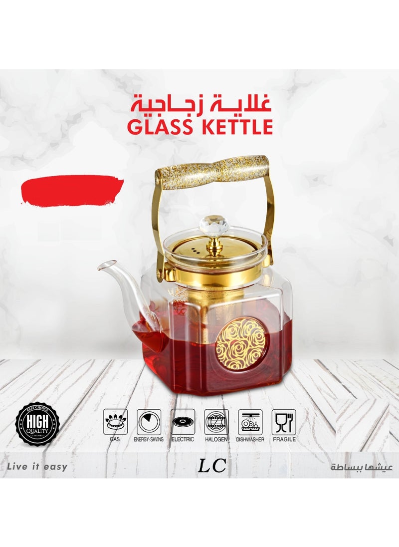 LC - Glass Teapot Kettle With Removable Stainless Steel Infuser Borosilicate Glass Tea Pot With Strainer For Blooming Tea Coffee & Loose Leaf Tea Microwave & Stovetop Safe - Image 1