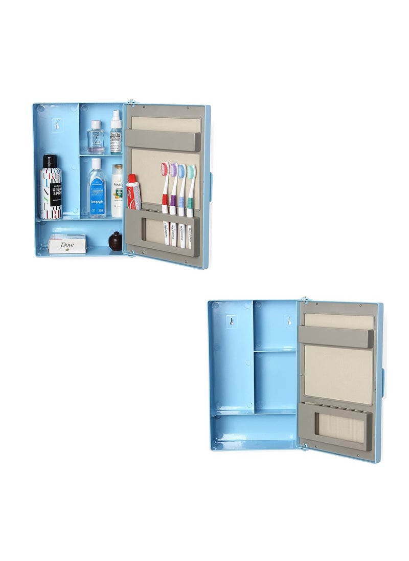 zahab zahab Bathroom Cabinet with Mirror Plastic Set of 2 Size 25 x 95 x 35 cm Blue  - Image 4