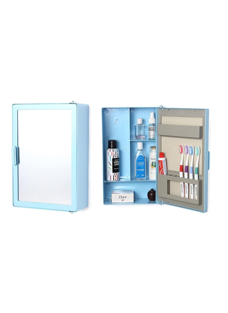 zahab zahab Bathroom Cabinet with Mirror Plastic Set of 2 Size 25 x 95 x 35 cm Blue  - Image 3
