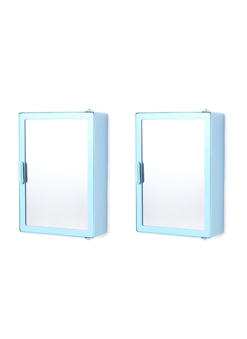 zahab zahab Bathroom Cabinet with Mirror Plastic Set of 2 Size 25 x 95 x 35 cm Blue  - Image 1