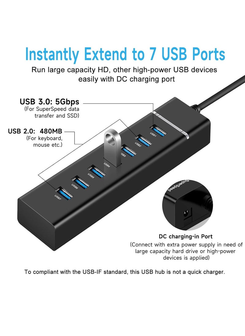 ماركة غير محددة - مشترك USB 3.0 موديل 307 عالي السرعة من Skytech - - 7منافذ - سرعة 5 جيجابت في الثانية - مع مؤشرات LED وحماية- لون أسود - Image 1