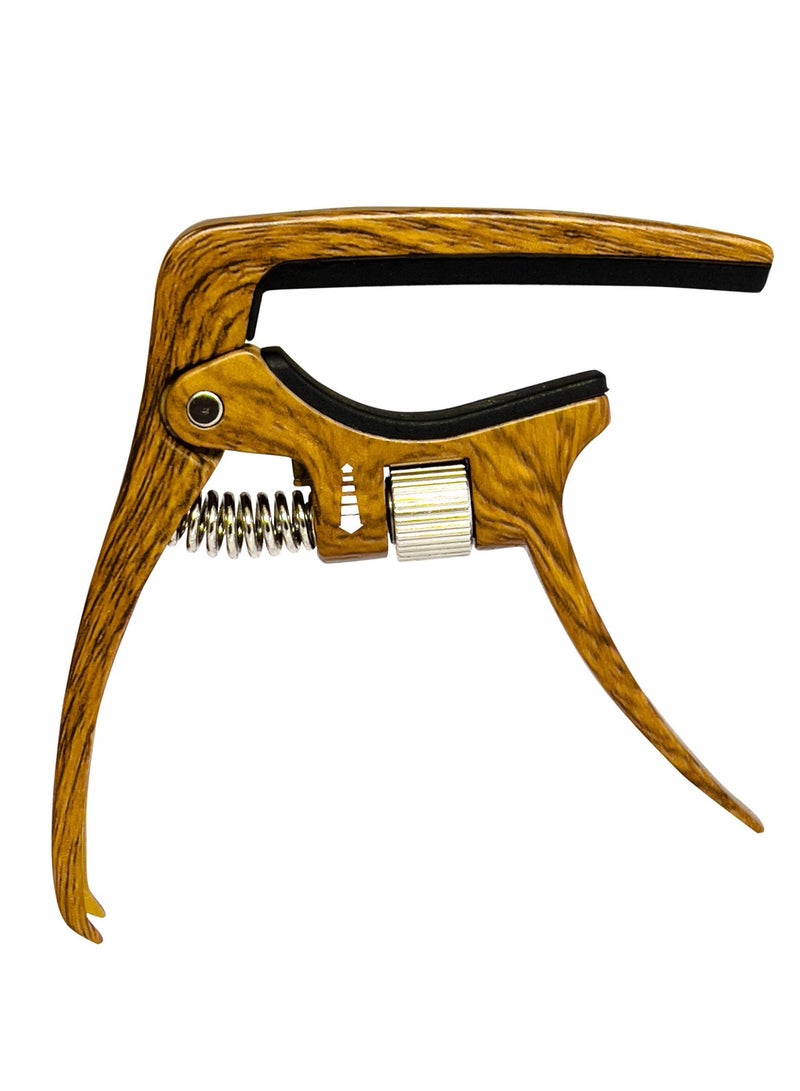 Barakah Professional Capo for Acoustic and Electric Guitars Tension Adjustable for Buzz-Free In-Tune Performance at Any Fret Extra Function as Strings Pin Puller Wood Grain Color Single Hand Use - Image 1
