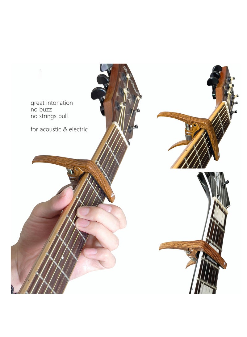 Barakah Professional Capo for Acoustic and Electric Guitars Tension Adjustable for Buzz-Free In-Tune Performance at Any Fret Extra Function as Strings Pin Puller Wood Grain Color Single Hand Use - Image 5