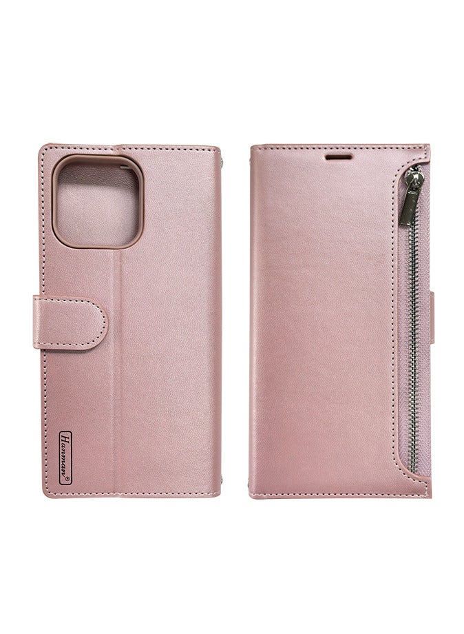 For iPhone 16 Pro Case with RFID Blocking PU Leather Flip Cover Wrist Strap Zipper Credit Card Slots  - Image 1