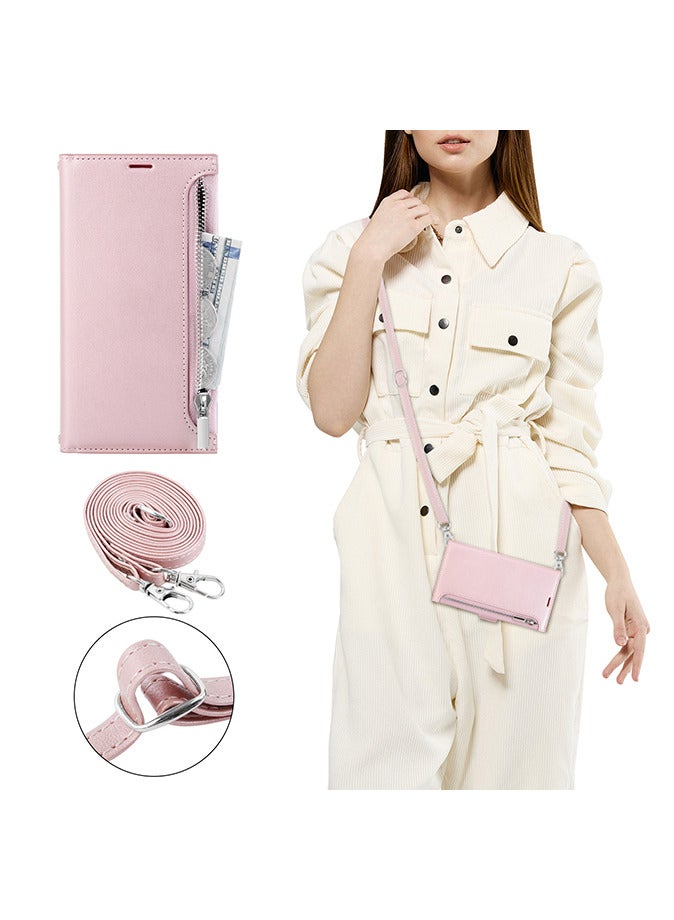 For iPhone 16 Pro Case with RFID Blocking PU Leather Flip Cover Wrist Strap Zipper Credit Card Slots  - Image 5