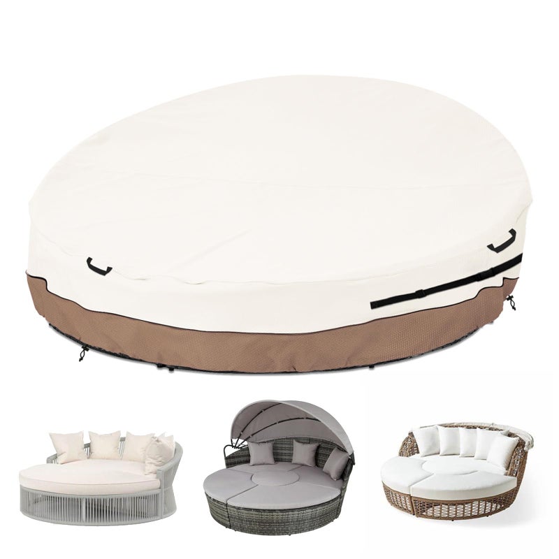 Krismile Heavy Duty 600D Waterproof Outdoor Daybed Cover for 88 Round Patio Sofa UVResistant AllWeather Protection Furniture Cover with Air Vent Fits 88 Dia x 3516 H Beige - Image 2