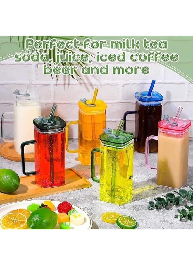 Generic Square Glass Cup with Plastic Lid and Glass Straw 350ml (Random Colors)  - Image 4