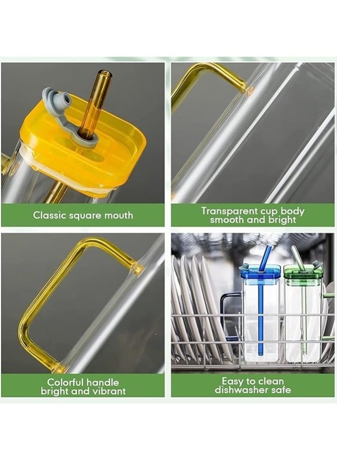 Generic Square Glass Cup with Plastic Lid and Glass Straw 350ml (Random Colors)  - Image 5