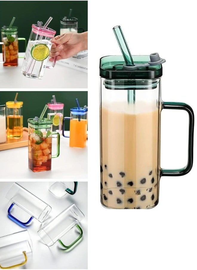 Generic Square Glass Cup with Plastic Lid and Glass Straw 350ml (Random Colors)  - Image 2