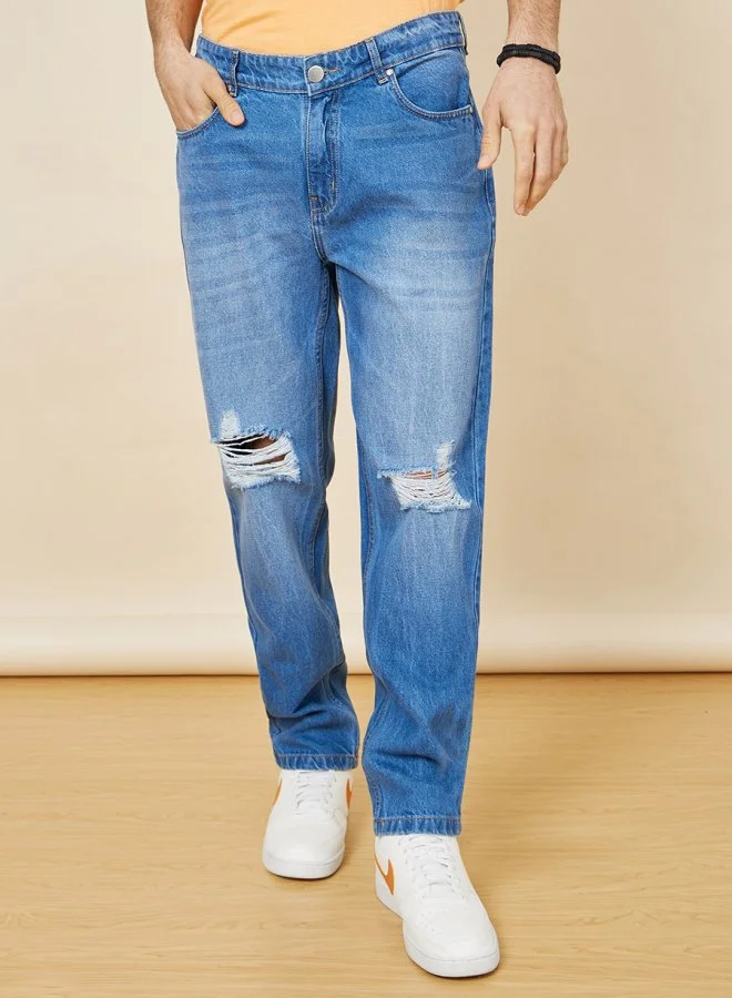 Styli Regular Fit Rigid Mid Wash Cotton Jeans
