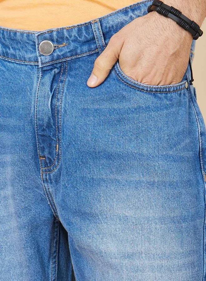 Styli Regular Fit Rigid Mid Wash Cotton Jeans