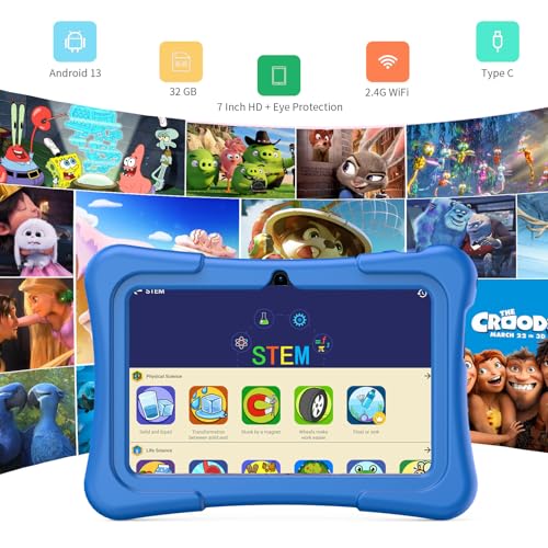 PRITOM 7 inch Tablet for Kids with Solid Case, Kids Tablets 32GB with Parental Control, Pre-Installed Free APPs Games, Educational Toddler Tablet WiFi, Bluetooth, Camera, YouTube Kids - Image 2