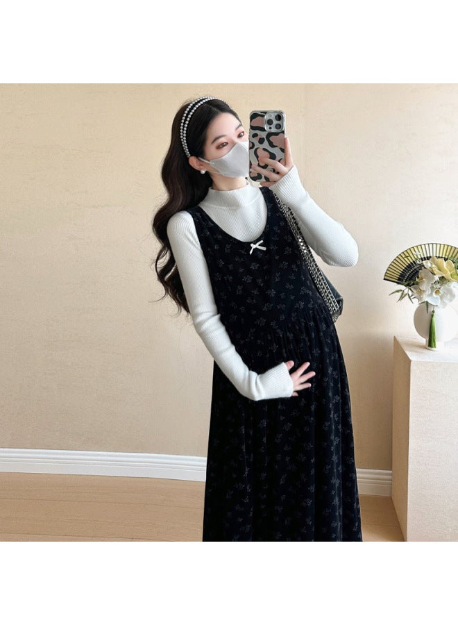 Pregnant Women's Clothing Spring  New Suit Pregnant Mother High-grade Long Skirt Two-piece Spring And Autumn Floral Dress 