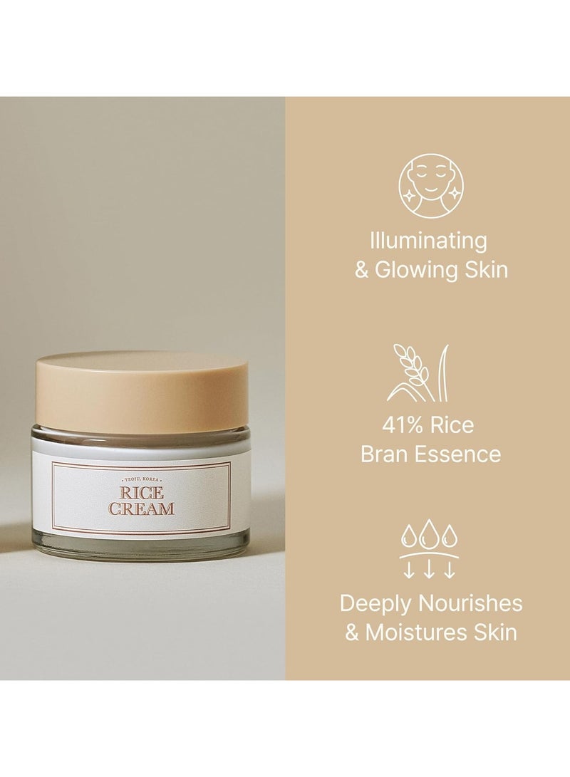 DubaiGallery Rice Face Cream Rice Bran Essence with Ceramide Cream Improves Moisture Skin Barrier, Nourishes Deeply - Image 3