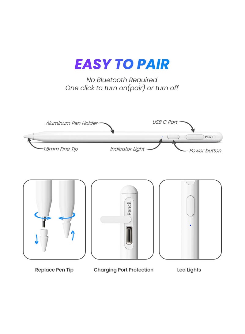 KASTWAVE iPad Pencil, Active iPad Stylus Pen with 10X Fast & Palm Rejection Magnetic Absorption Replacement for Apple Pencil - for iPad 6-10th, Pro 11''/12.9'' 3-6th, Air 3-5th, Mini 5-6th Gen  - Image 2