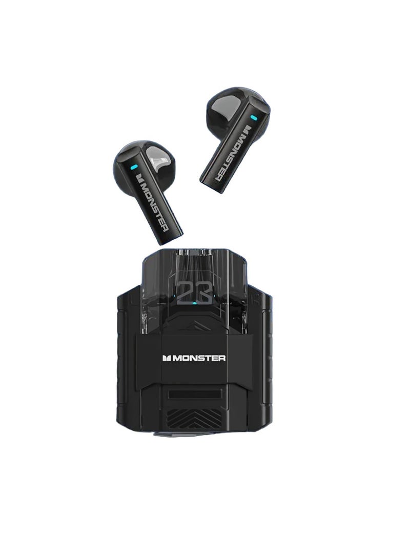 Monster XKT23 Wireless Earphones, Comfortable And Lightweight HD Voice Portable Headset, Super Bass Robot Design Hifi Stereo Low Game Latency Earbuds With Mic, (Black) - Image 1