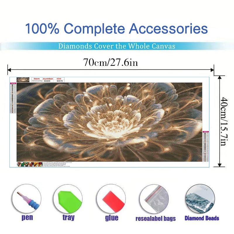 MOMDEDP Large Diamond Painting Kits for Adults - DIY 5D Flowers Diamond Art Kits for Adults, Full Drill Flowers Diamond Art Painting, Gem Art Kits for Home Wall Decor (27.6 X 15.7 Inch) - Image 2