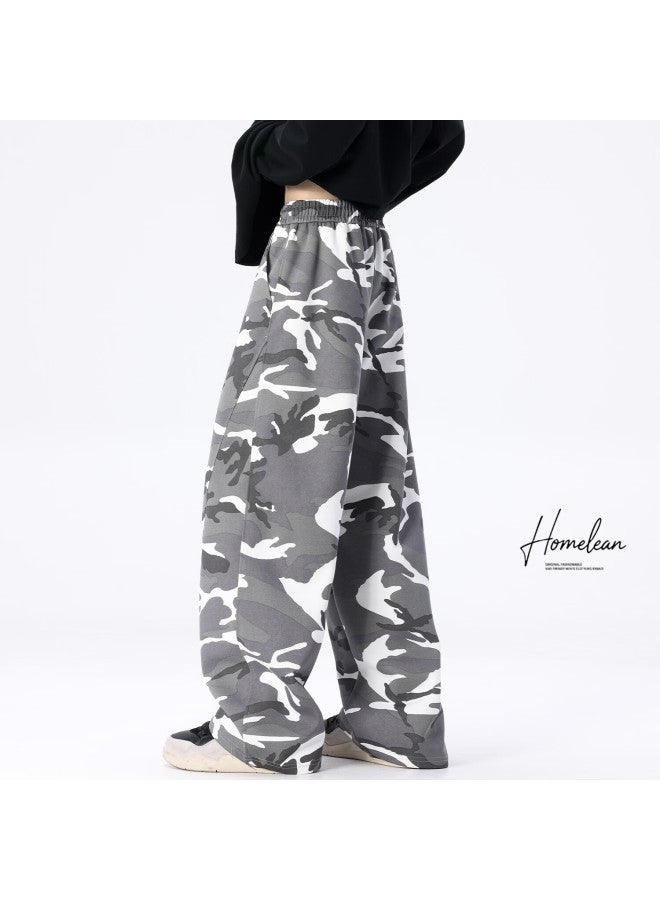 Homlean American Workwear Camouflage Pants Men Autumn Washed High Street Trendy Wide-leg Casual Pants Hl26 Camouflage Gray L - Image 4