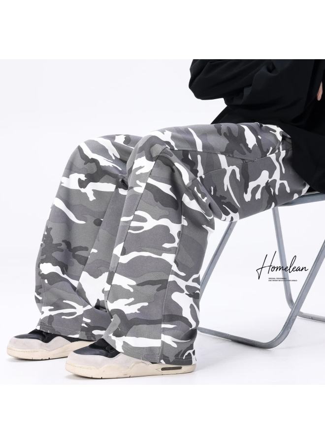 Homlean American Workwear Camouflage Pants Men Autumn Washed High Street Trendy Wide-leg Casual Pants Hl26 Camouflage Gray L - Image 5