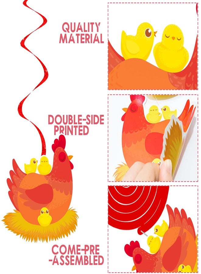 umoni Chicken Hanging Swirls Chicken Party Hanging Ceiling Decorations Chicken Birthday Party Supplies Chicken Theme Swirl Streamers for Farm Chick Baby Shower Decorations - Image 3