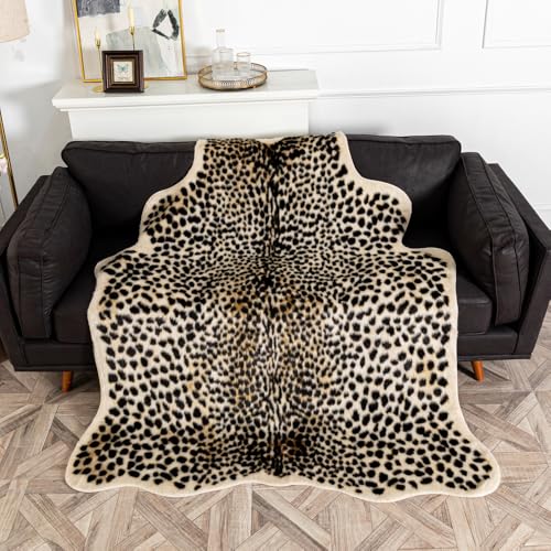 yingda1992 Leopard Area Rug Animals Printed Hide Mats Faux Fur Cowhide Skin Carpet for Home Office, Living Room, Bedroom, 5.2ft x 6.5ft (160 x 200cm) - Image 4