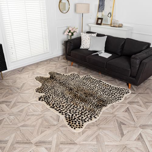 yingda1992 Leopard Area Rug Animals Printed Hide Mats Faux Fur Cowhide Skin Carpet for Home Office, Living Room, Bedroom, 5.2ft x 6.5ft (160 x 200cm) - Image 2