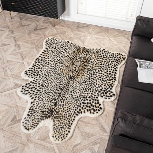 yingda1992 Leopard Area Rug Animals Printed Hide Mats Faux Fur Cowhide Skin Carpet for Home Office, Living Room, Bedroom, 5.2ft x 6.5ft (160 x 200cm) - Image 3