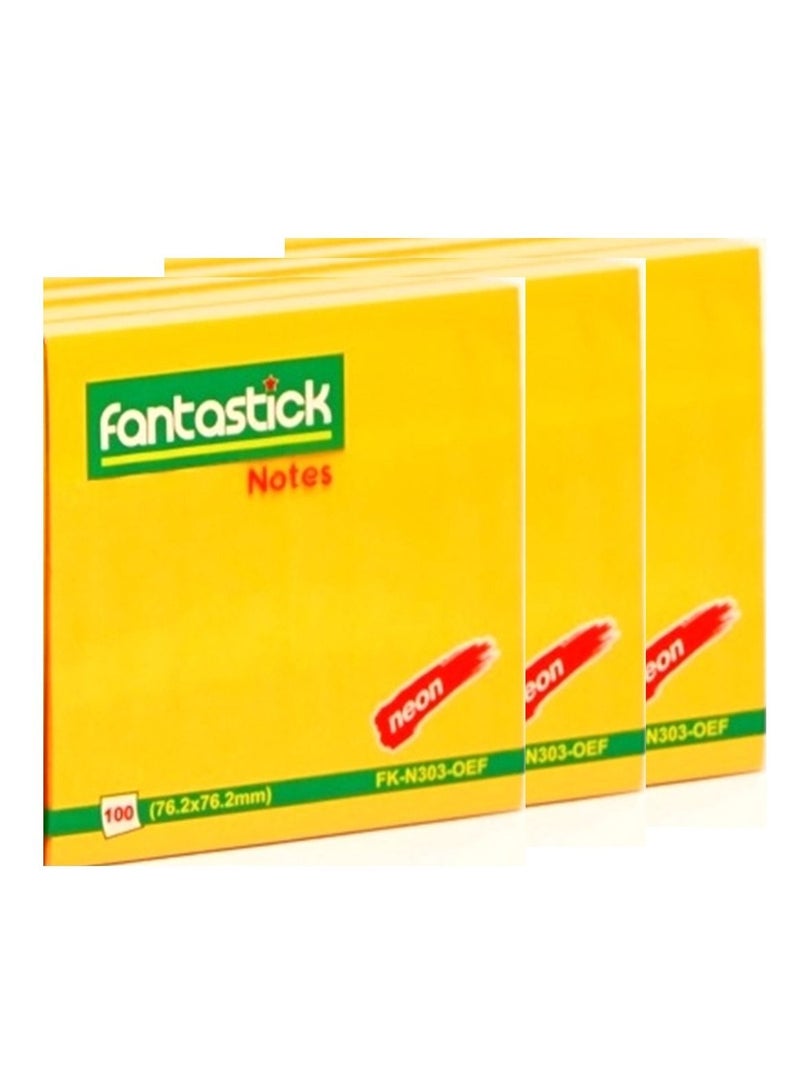 Fantastick 3-Piece Sticky Notes 3x3 Inch Size Orange 