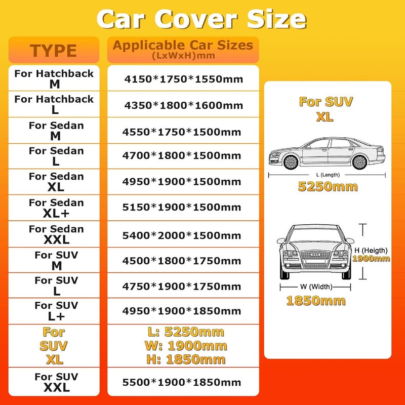 YSOAE Car Cover Waterproof, Hatchback/Sedan/SUV All Weather for Automobiles, Full Exterior Covers with Zipper Cotton, Outdoor Sun Snow Protection Universal (For SUV XL) - Image 3
