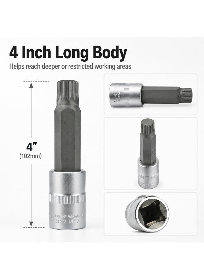 M16 Spline Bit Socket 1/2 Inch Drive, 4 Inch Long CR-V Square Socket Tool for Ratchet, Car Repair, Workshop & DIY Maintenance - Image 3